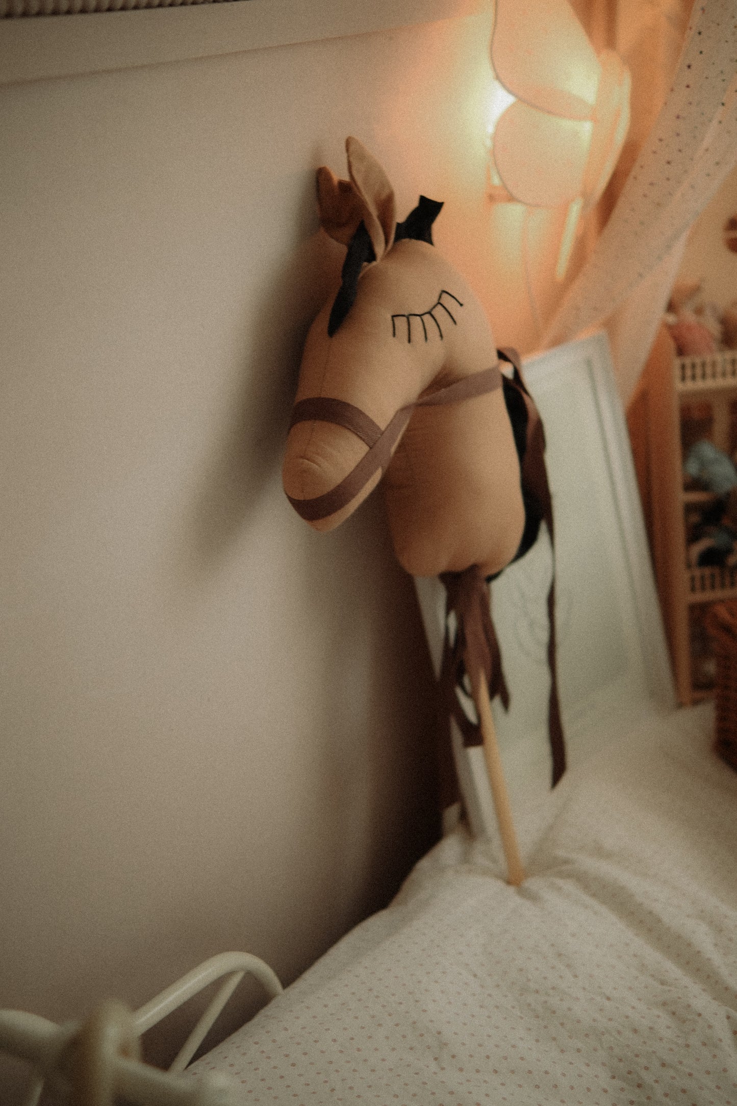 Handmade Brown Hobby Pony Stick Toy, Cotton Linen Plush Ride-On Horse