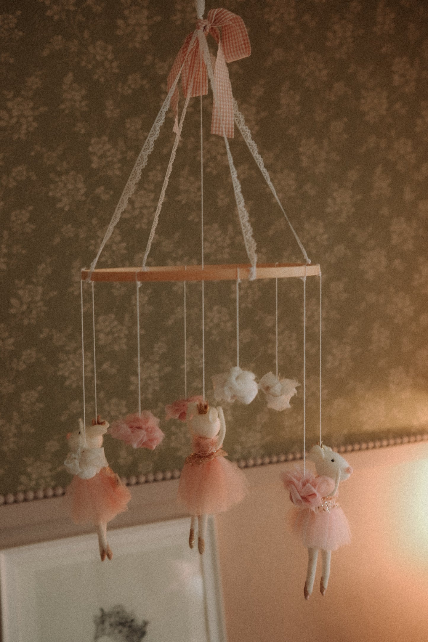 Carousel felt mobile, Mice Ballerina Hanging art, Mouse circus crib mobile
