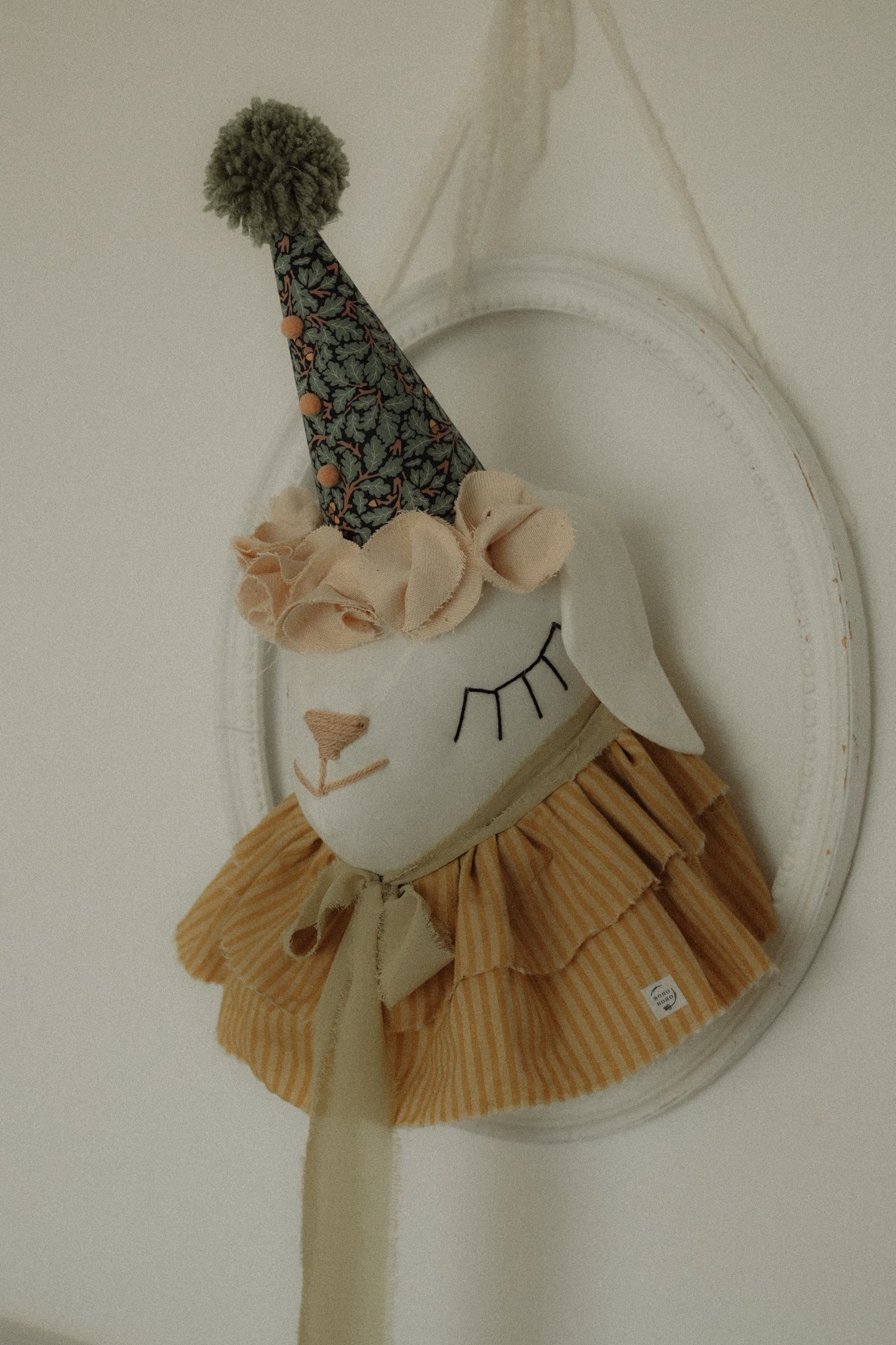 Handcrafted Cotton Sheep Head Wall Decor with Circus Hat, Nursery Farmhouse Art