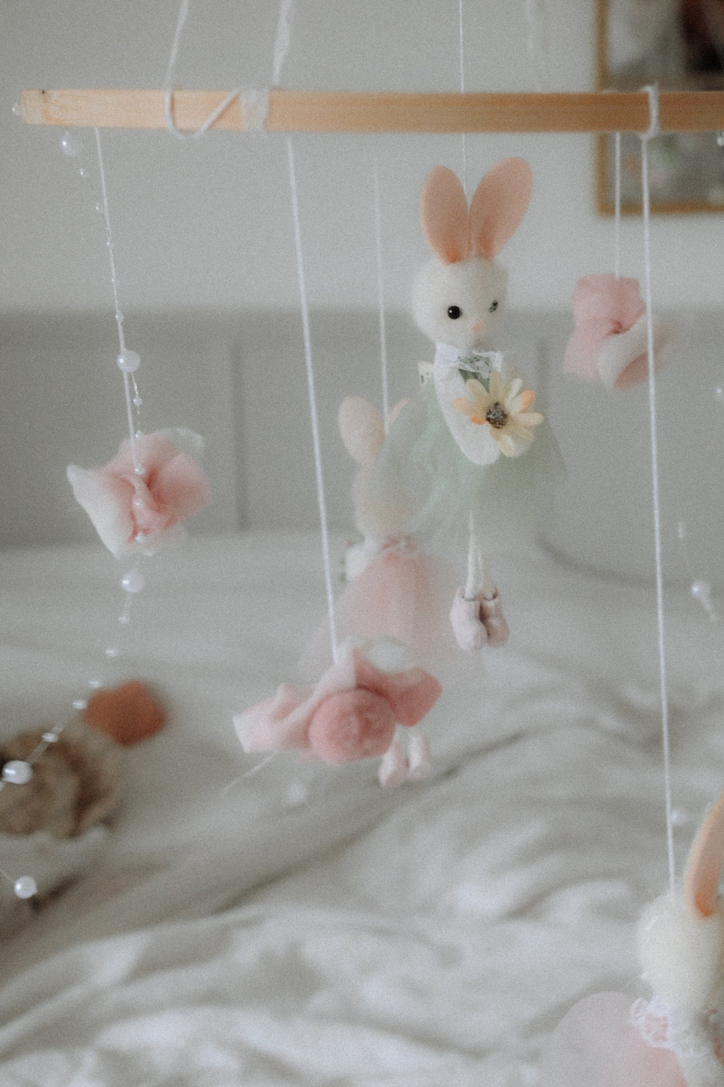 Carousel felt mobile, Bunny Ballerina Hanging Art, Rabbit Circus Crib Mobile