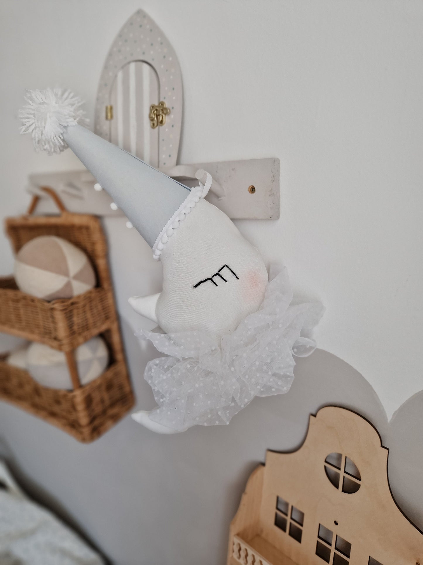 Hanging Moon decoration, Moon pillow with hat