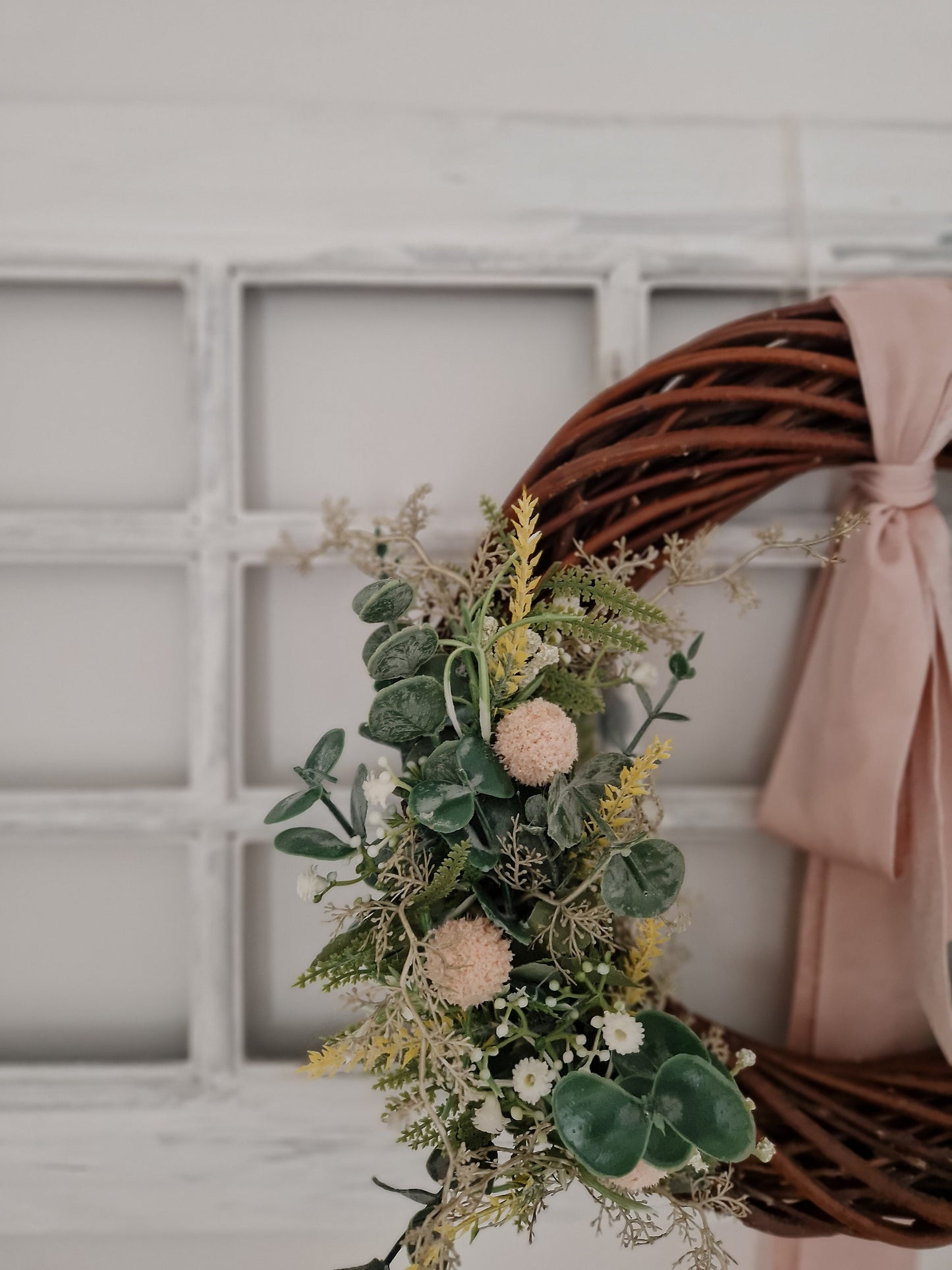 Front door flowers wreath, spring artificial wreath