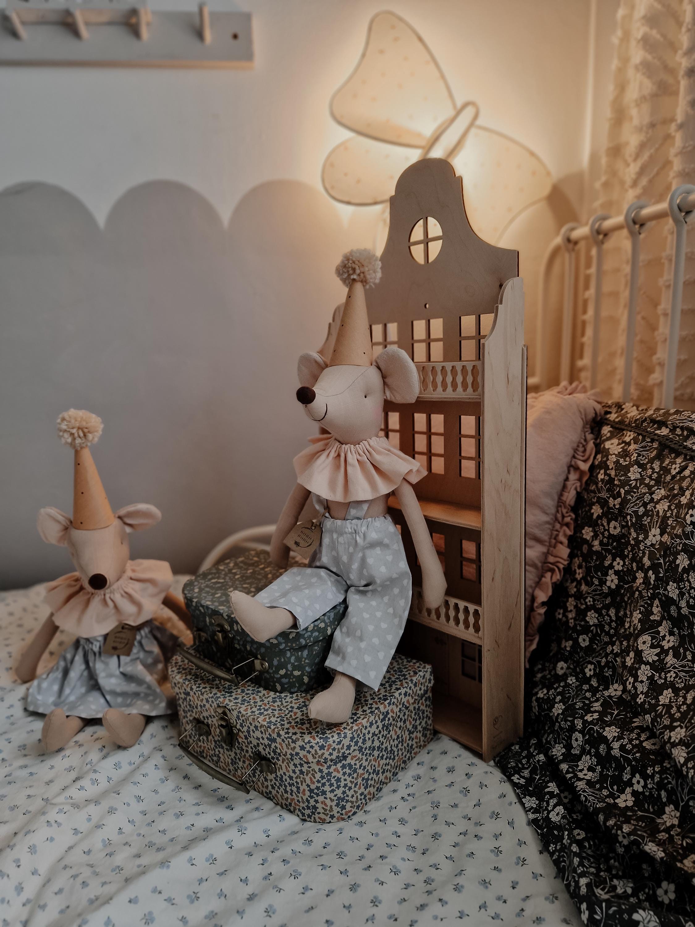Zirkusmäuse Baumwollpuppe, Kuschelmaus Kinderzimmer Dekoration