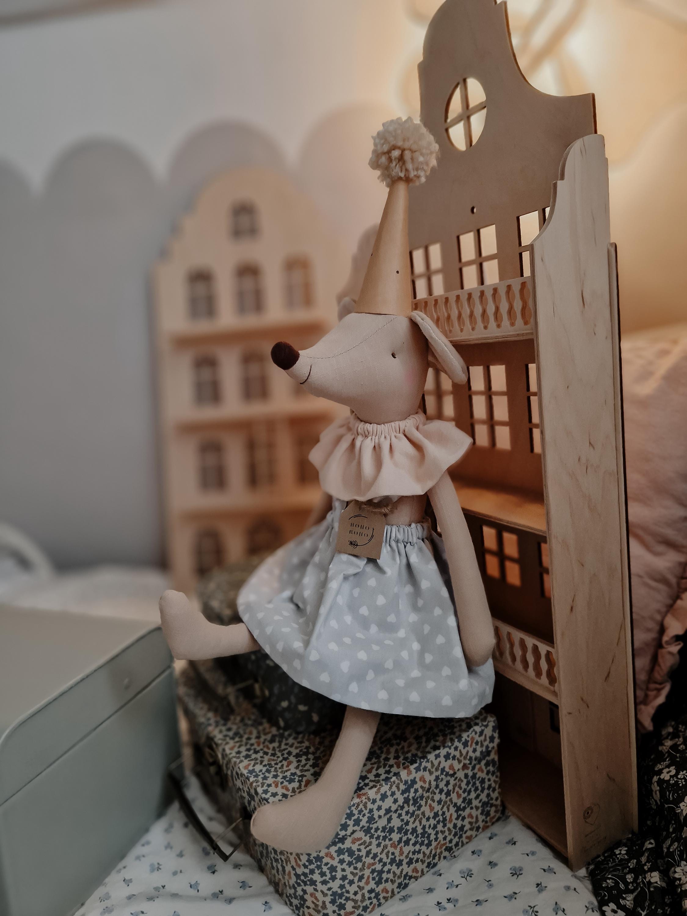 Zirkusmäuse Baumwollpuppe, Kuschelmaus Kinderzimmer Dekoration