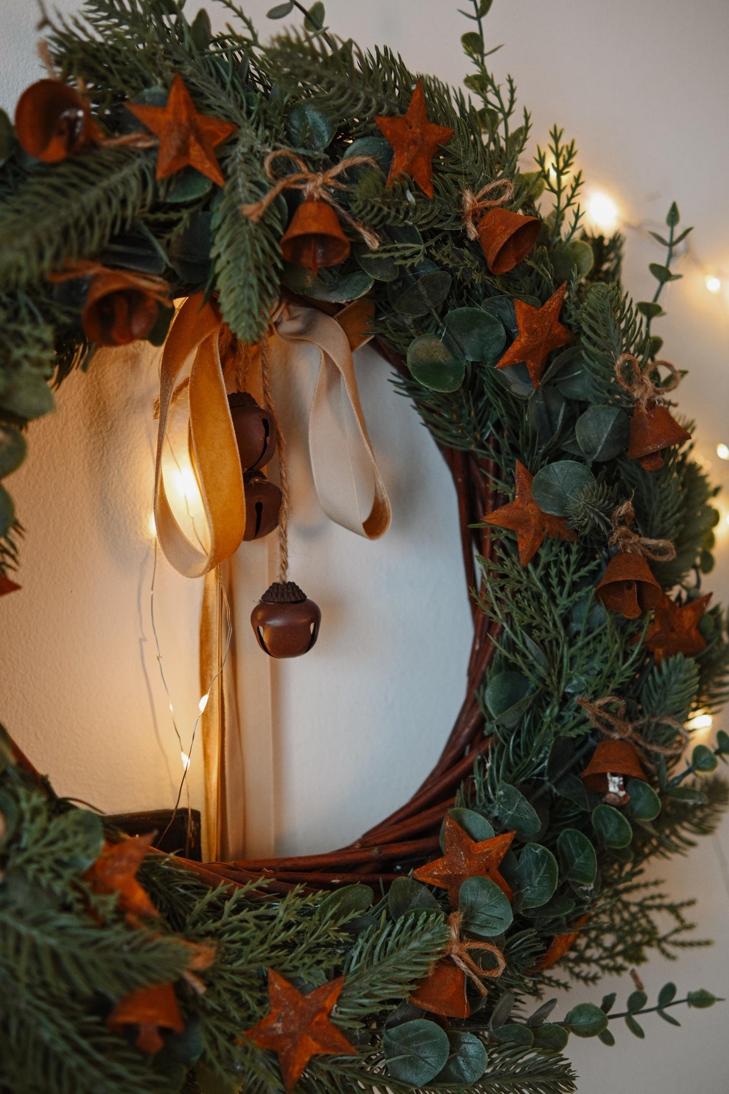 Front door wreath, flowers rustic Christmas wreath decor
