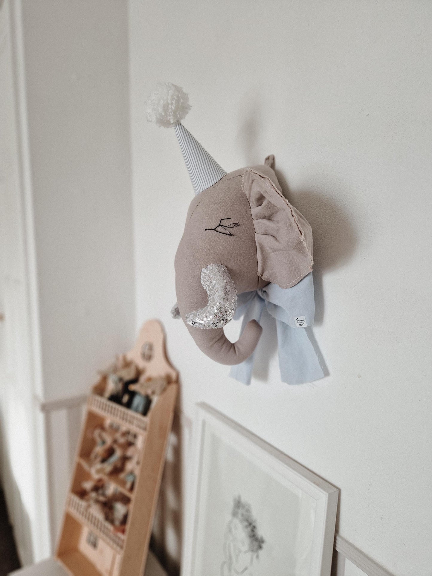Plush Elephant Wall Hanging, Safari Animal Nursery Decor