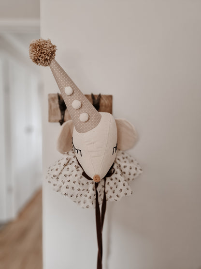 Beige Circus Mice Hanging Wall art, Mouse Nursery Decoration, Animal Head