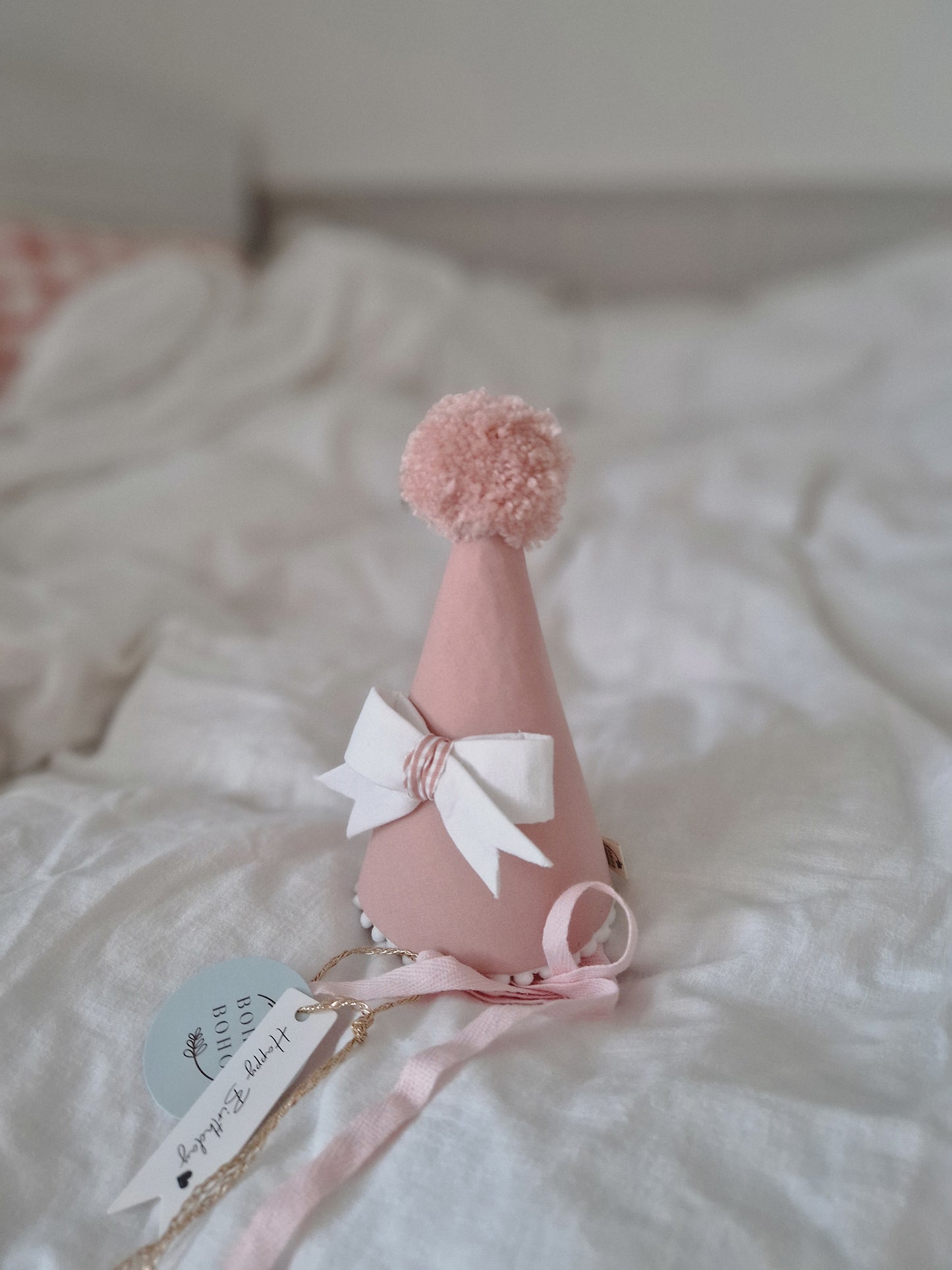 Pink Birthday Hat with Bow, 1st Birthday Crown for Girl, Felt Party Hat, Cake Smash Outfit, Baby Girl Birthday Accessories