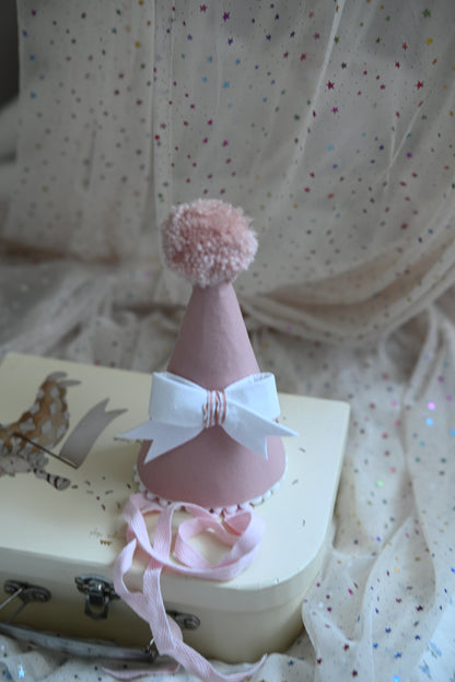 Pink Birthday Hat with Bow, 1st Birthday Crown for Girl, Felt Party Hat, Cake Smash Outfit, Baby Girl Birthday Accessories