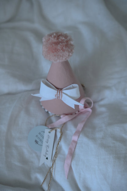 Pink Birthday Hat with Bow, 1st Birthday Crown for Girl, Felt Party Hat, Cake Smash Outfit, Baby Girl Birthday Accessories