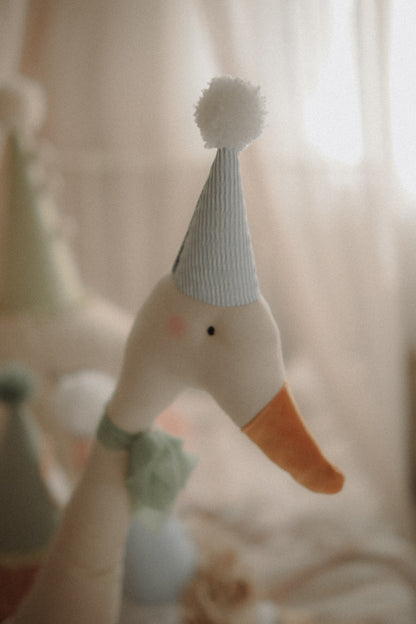 Large circus goose soft toy – handmade sitting goose with hat, circus-style décor for nursery, baby shower or birthday