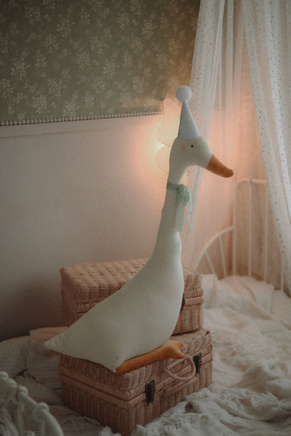 Large circus goose soft toy – handmade sitting goose with hat, circus-style décor for nursery, baby shower or birthday