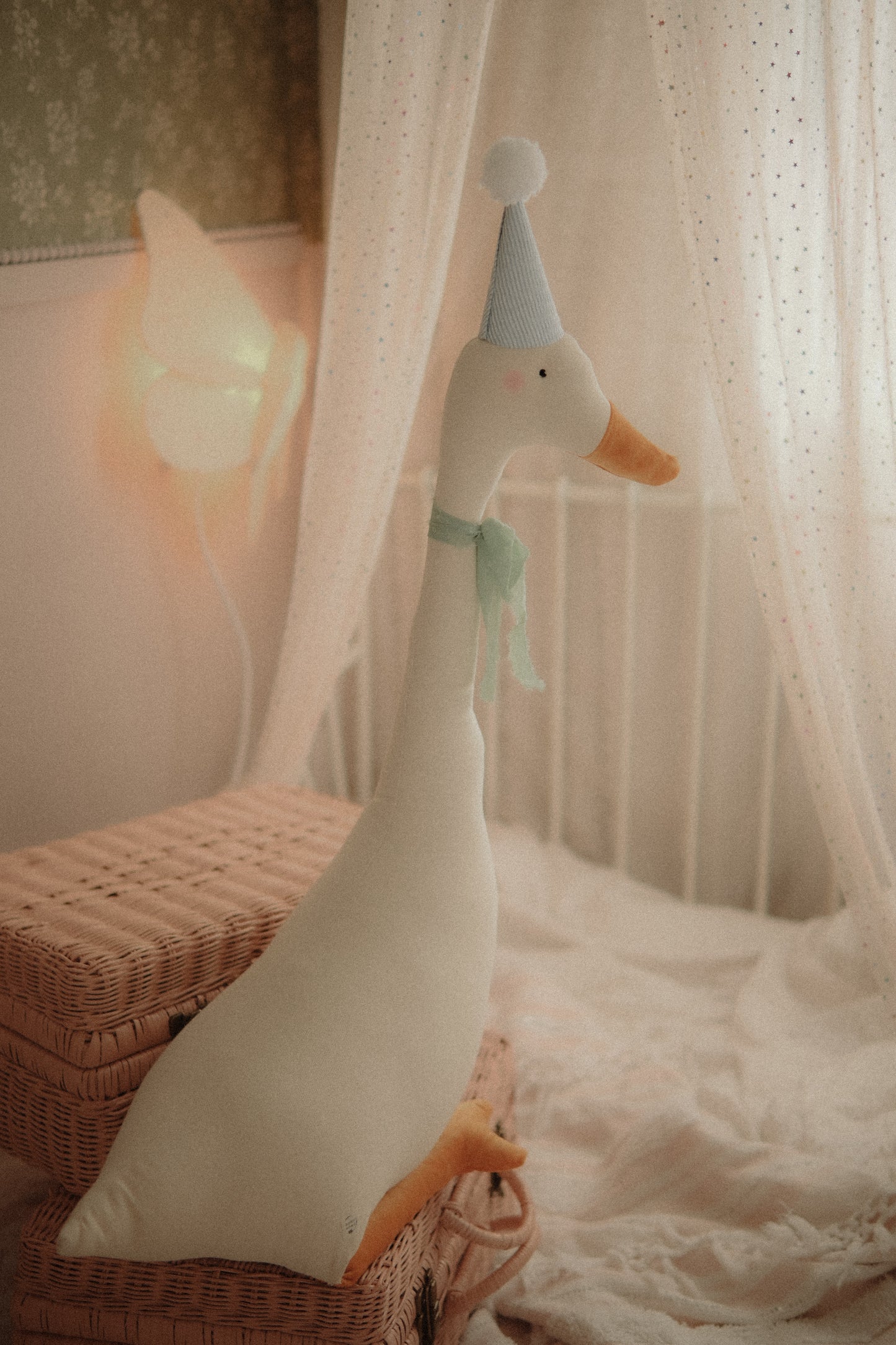 Large circus goose soft toy – handmade sitting goose with hat, circus-style décor for nursery, baby shower or birthday
