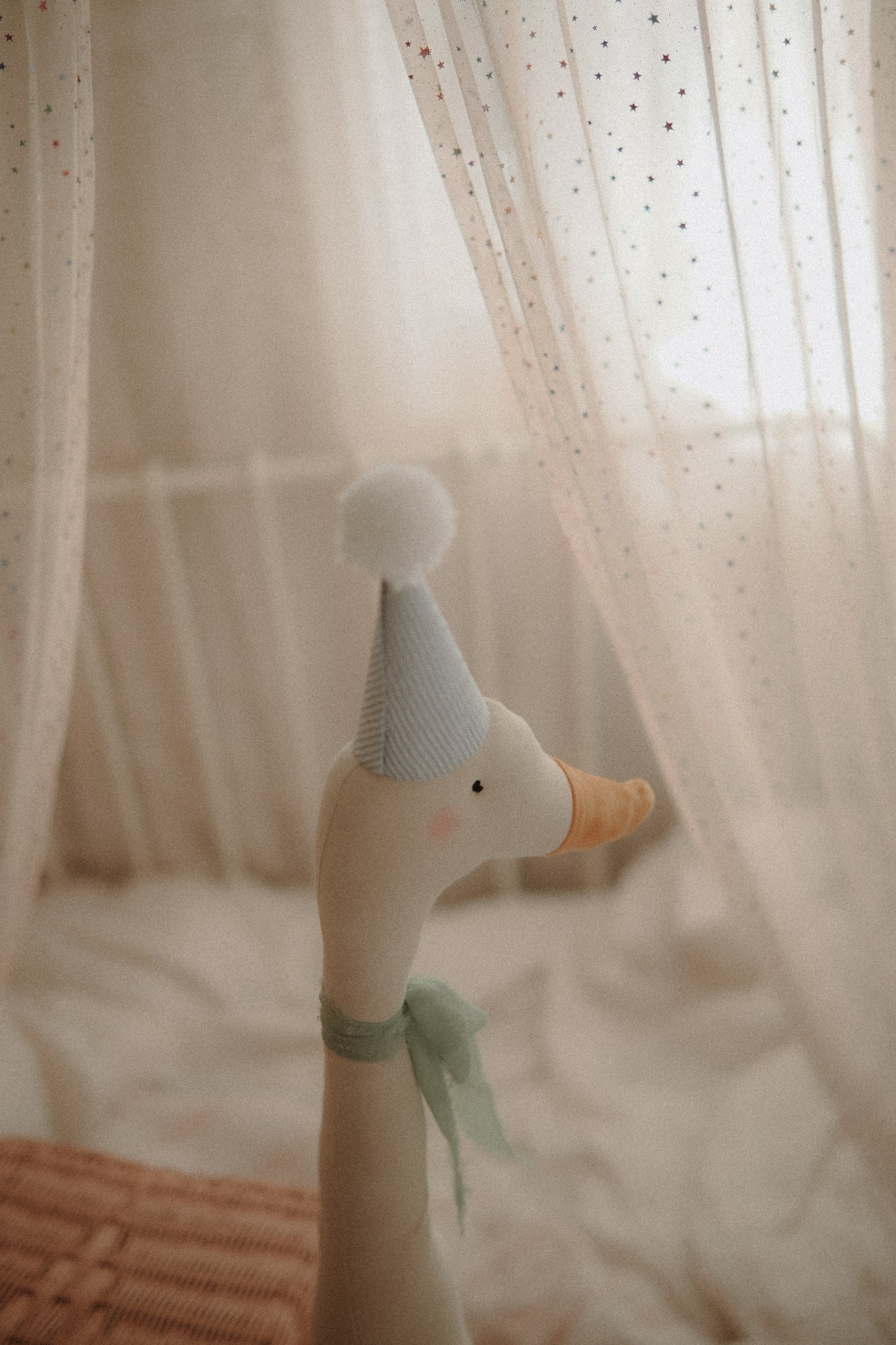 Large circus goose soft toy – handmade sitting goose with hat, circus-style décor for nursery, baby shower or birthday
