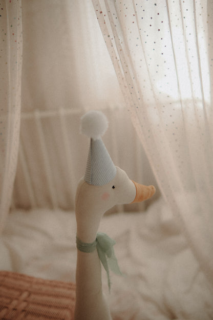 Large circus goose soft toy – handmade sitting goose with hat, circus-style décor for nursery, baby shower or birthday