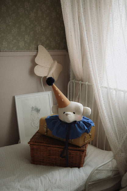 Handmade Cream Bear Head Wall Decor with Blue Collar, Stuffed Animal Wall Mount, Circus Nursery Art