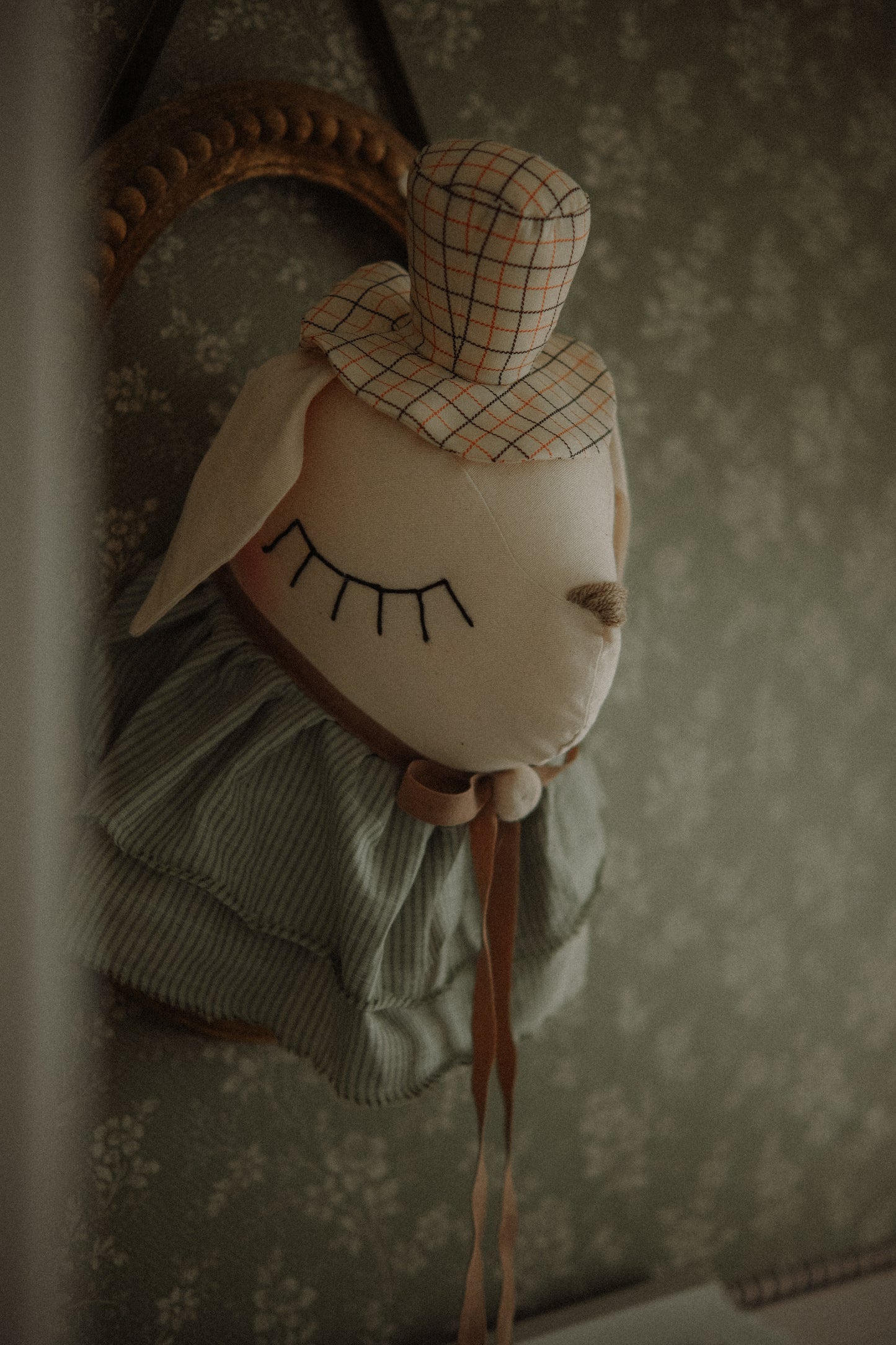 Hanging Dog Nursery Trophy, Detective Style Puppy Decor, Cotton Animal Room Hanging Toy