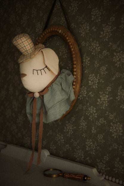Hanging Dog Nursery Trophy, Detective Style Puppy Decor, Cotton Animal Room Hanging Toy
