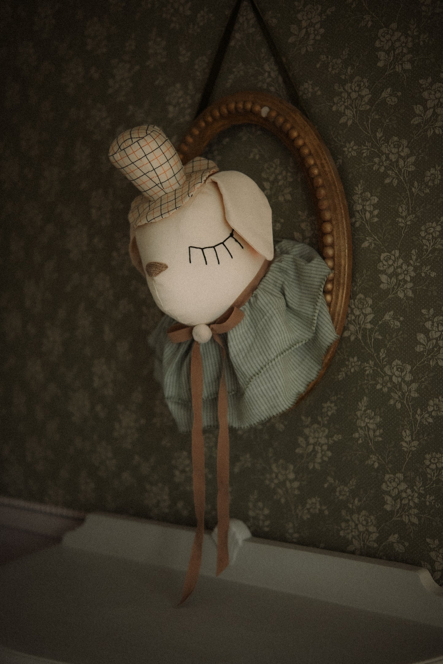 Hanging Dog Nursery Trophy, Detective Style Puppy Decor, Cotton Animal Room Hanging Toy