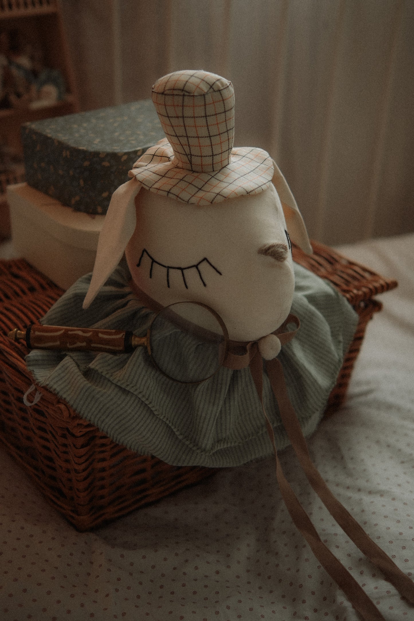 Hanging Dog Nursery Trophy, Detective Style Puppy Decor, Cotton Animal Room Hanging Toy