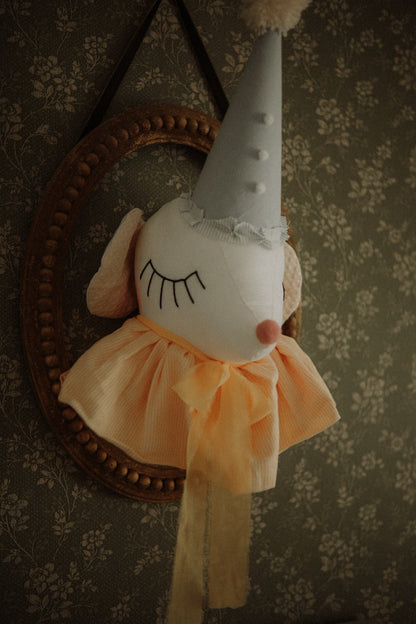 Circus Mouse Head Trophy, Mice Wall Mount, Nursery Plush Head