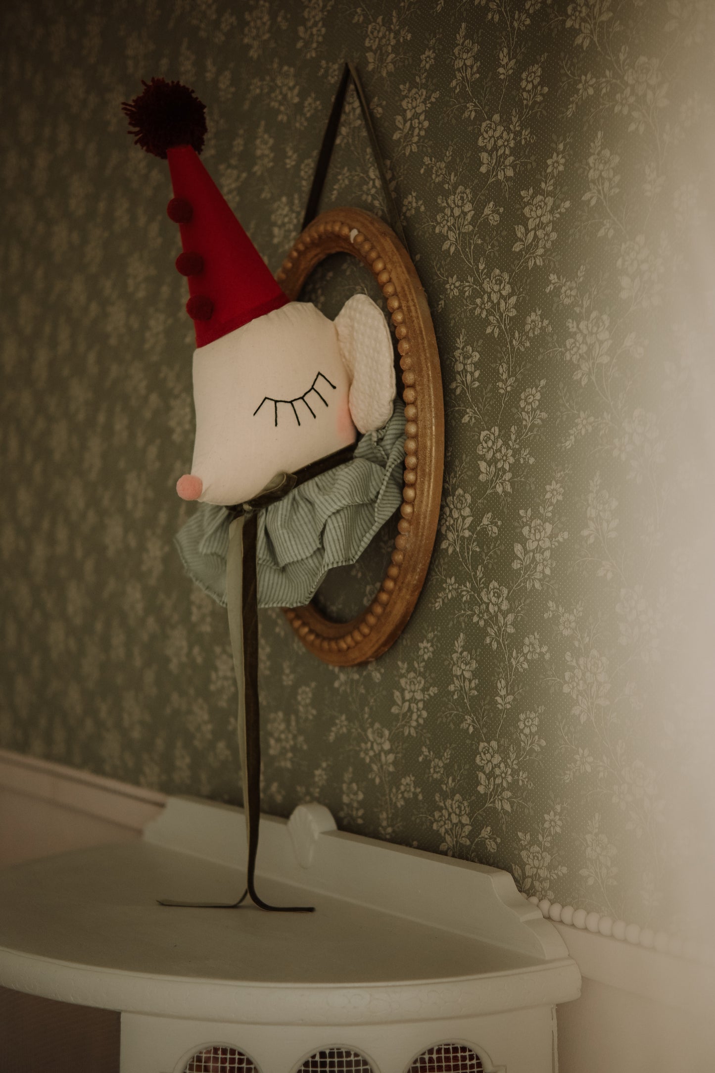 Circus Mouse Head Wall Decor, Handmade Nursery Stuffed Animal