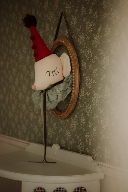 Circus Mouse Head Wall Decor, Handmade Nursery Stuffed Animal