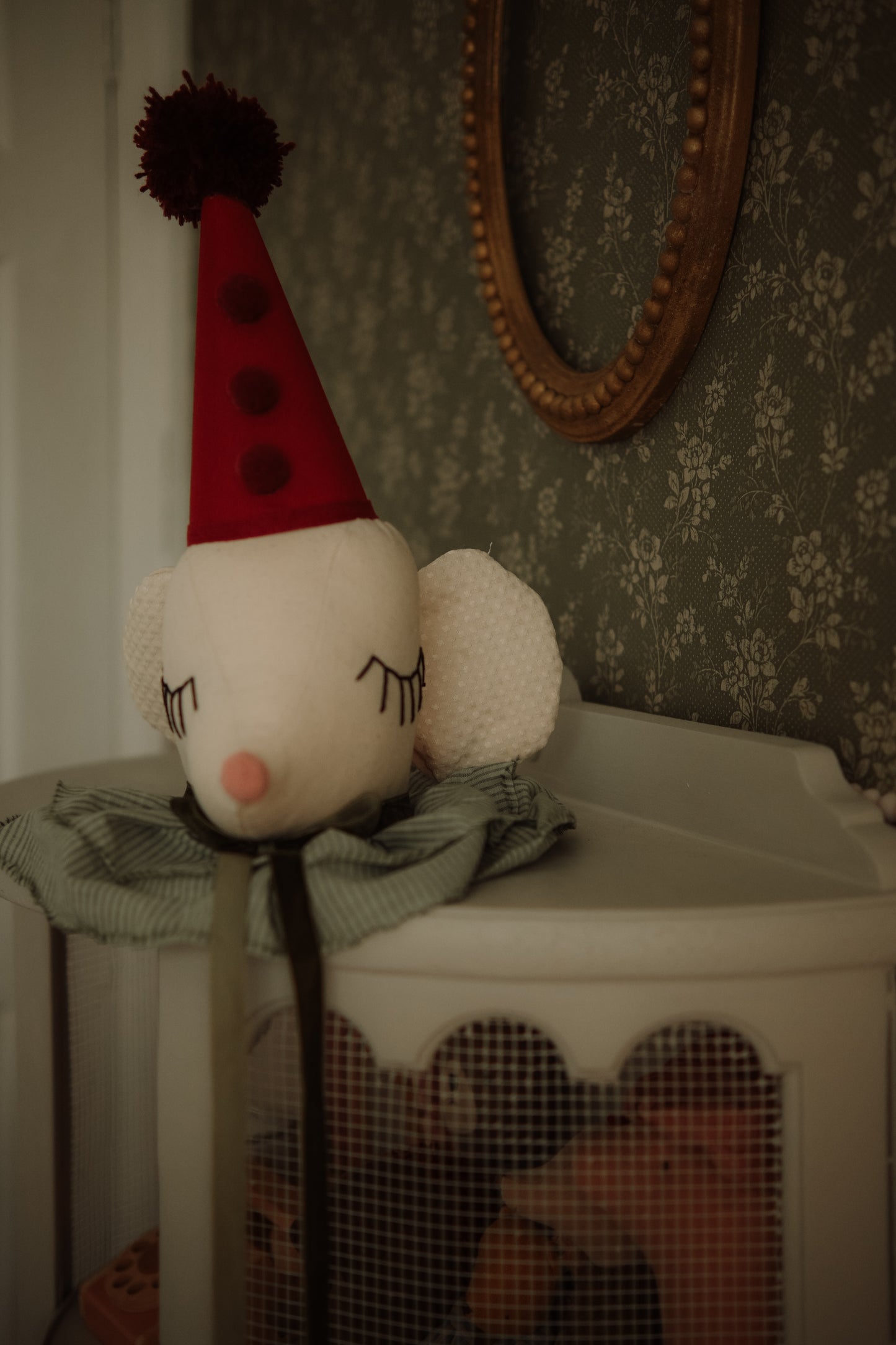 Circus Mouse Head Wall Decor, Handmade Nursery Stuffed Animal