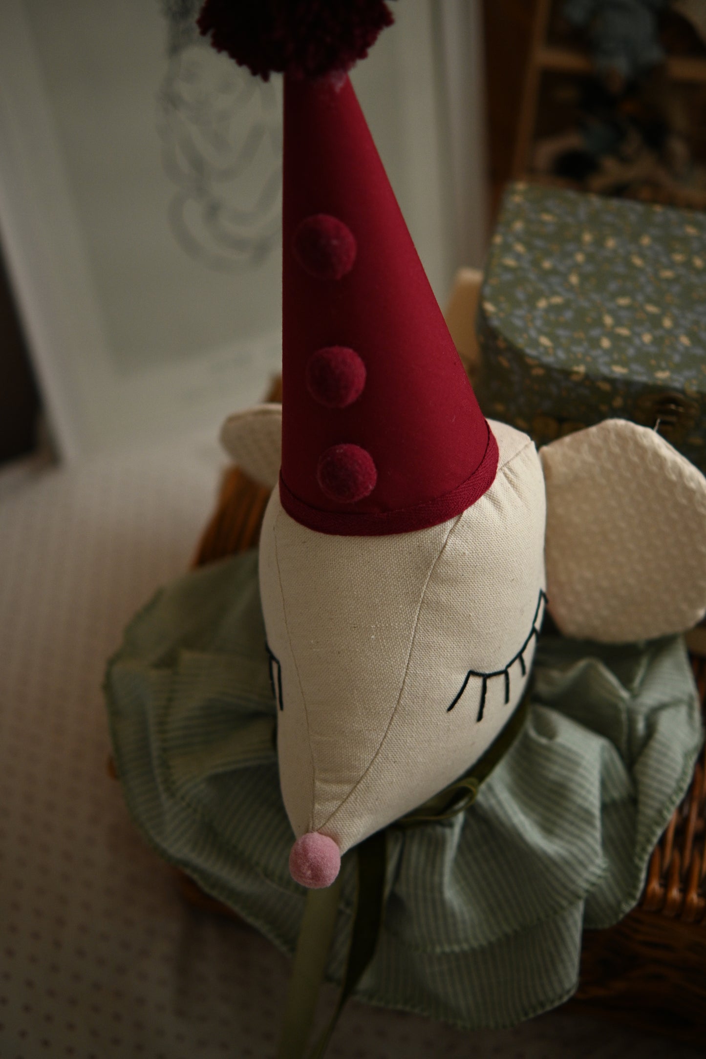 Circus Mouse Head Wall Decor, Handmade Nursery Stuffed Animal