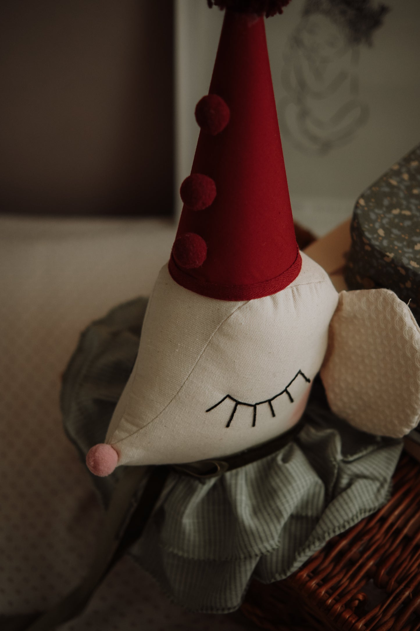 Circus Mouse Head Wall Decor, Handmade Nursery Stuffed Animal