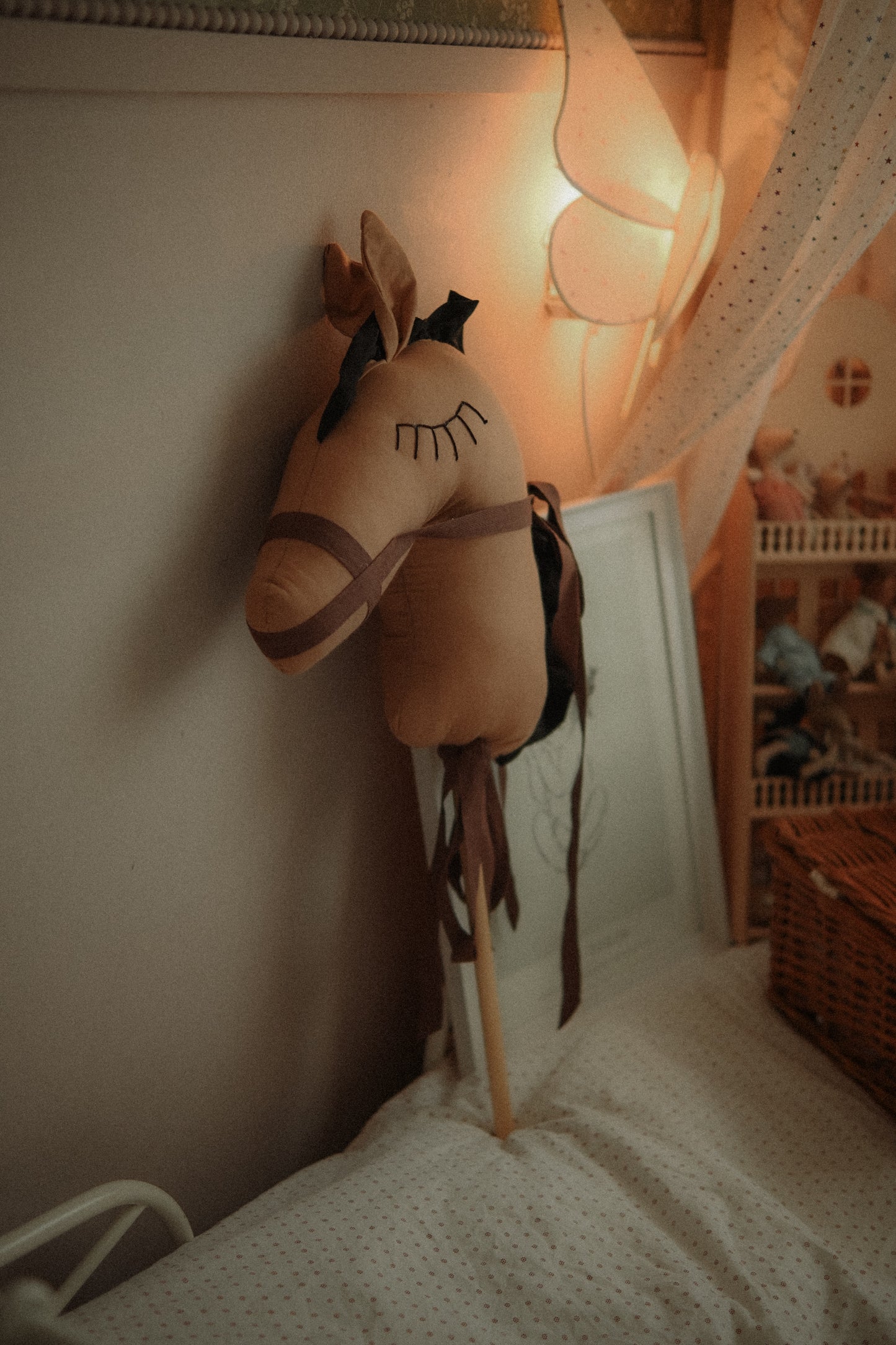 Handmade Brown Hobby Pony Stick Toy, Cotton Linen Plush Ride-On Horse