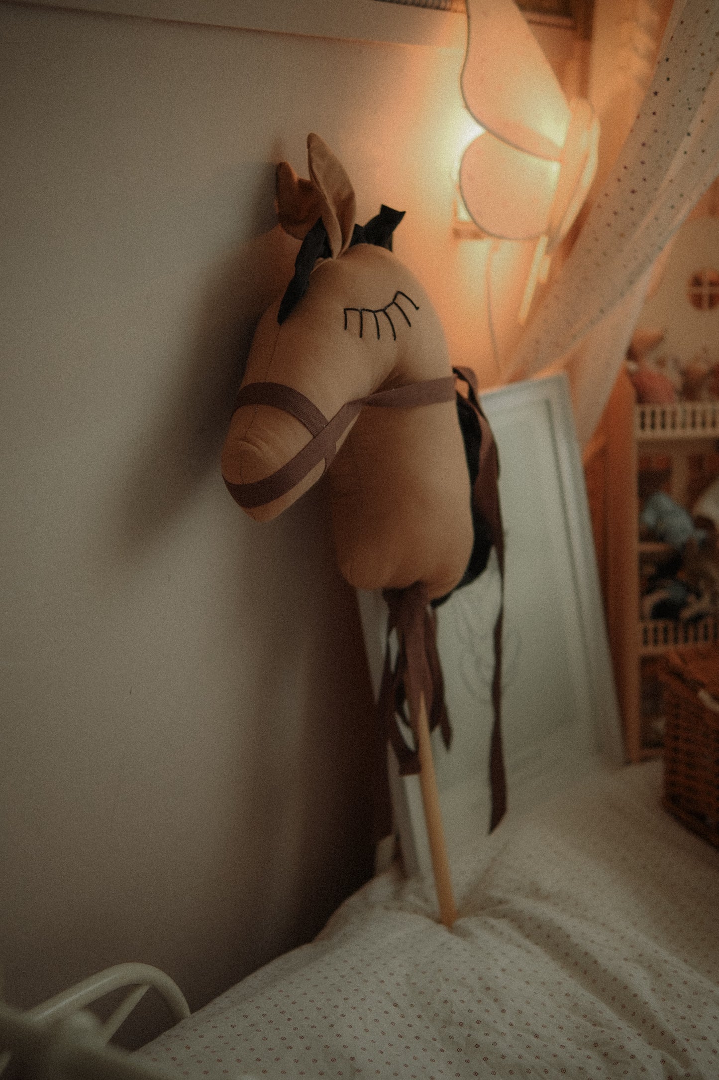 Handmade Brown Hobby Pony Stick Toy, Cotton Linen Plush Ride-On Horse
