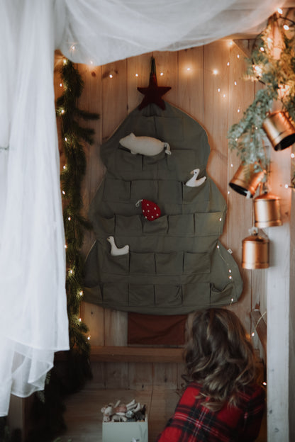 Green Christmas Tree Advent Calendar for Kids – 24 Fabric Pockets, Wall Hanging, Durable Holiday Décor, Toy & Mouse doll Storage