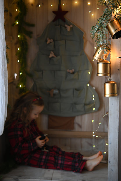 Green Christmas Tree Advent Calendar for Kids – 24 Fabric Pockets, Wall Hanging, Durable Holiday Décor, Toy & Mouse doll Storage