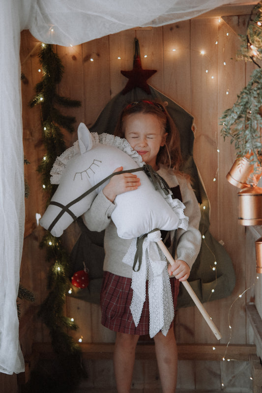 White Cotton Hobby Horse – Ride-On Stick Toy, Baby Room Decor