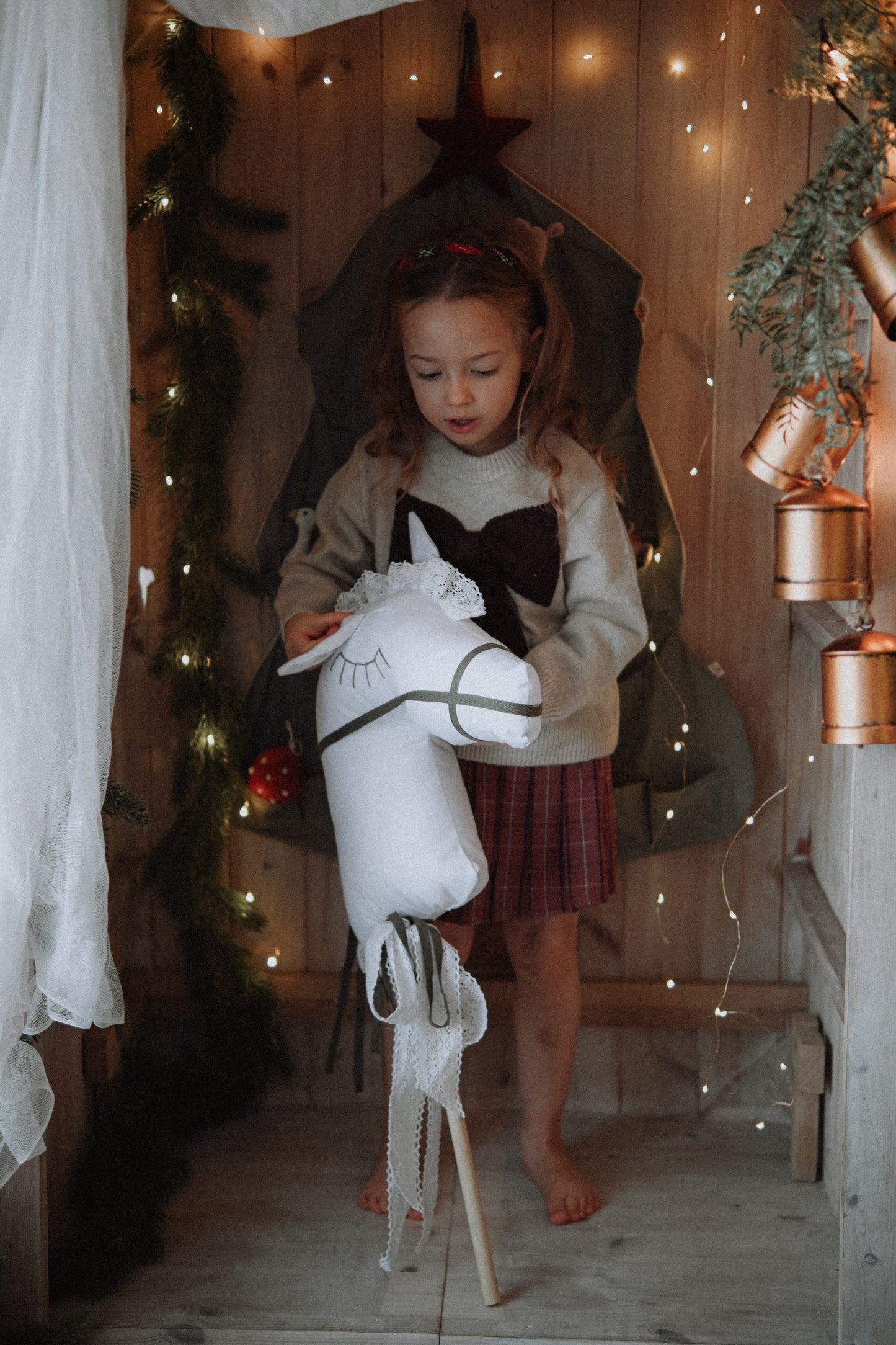 White Cotton Hobby Horse – Ride-On Stick Toy, Baby Room Decor