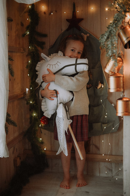 White Cotton Hobby Horse – Ride-On Stick Toy, Baby Room Decor