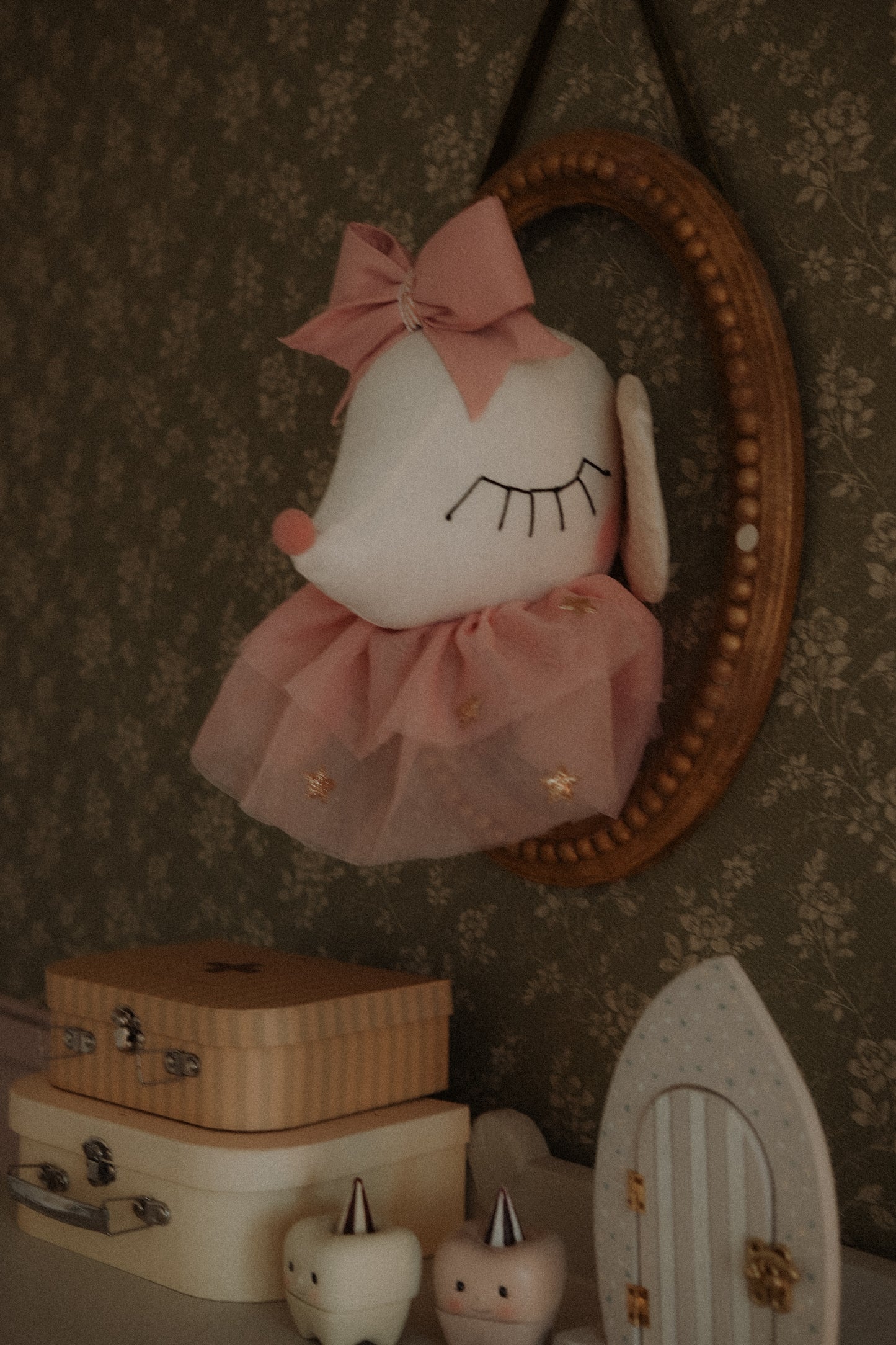 Mice Ballerina Hanging Wall art, Mouse style bow Decoration, Animal Head trophy