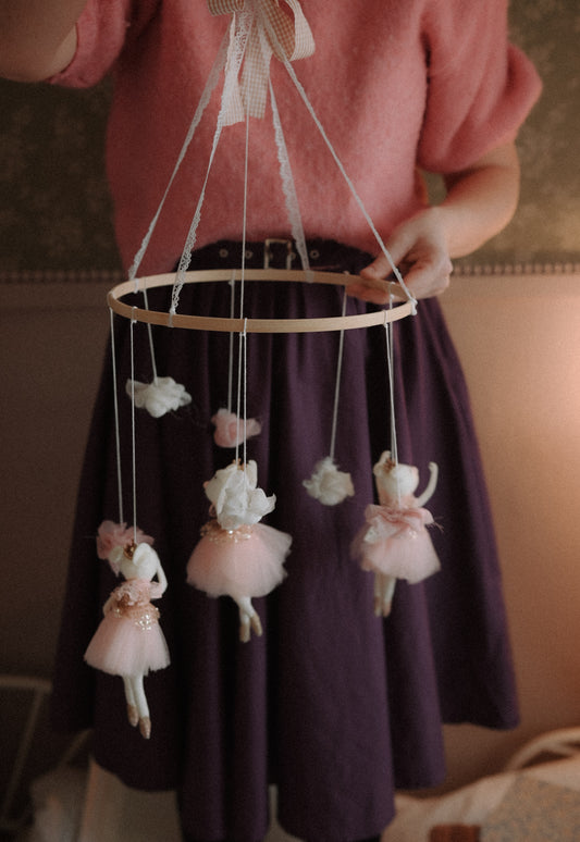 Carousel felt mobile, Mice Ballerina Hanging art, Mouse circus crib mobile