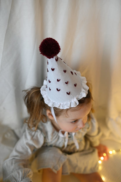 Baby Birthday Hat, Embroidered Hearts First Birthday Party Hat, Cake Smash Outfit 1st 2nd Birthday