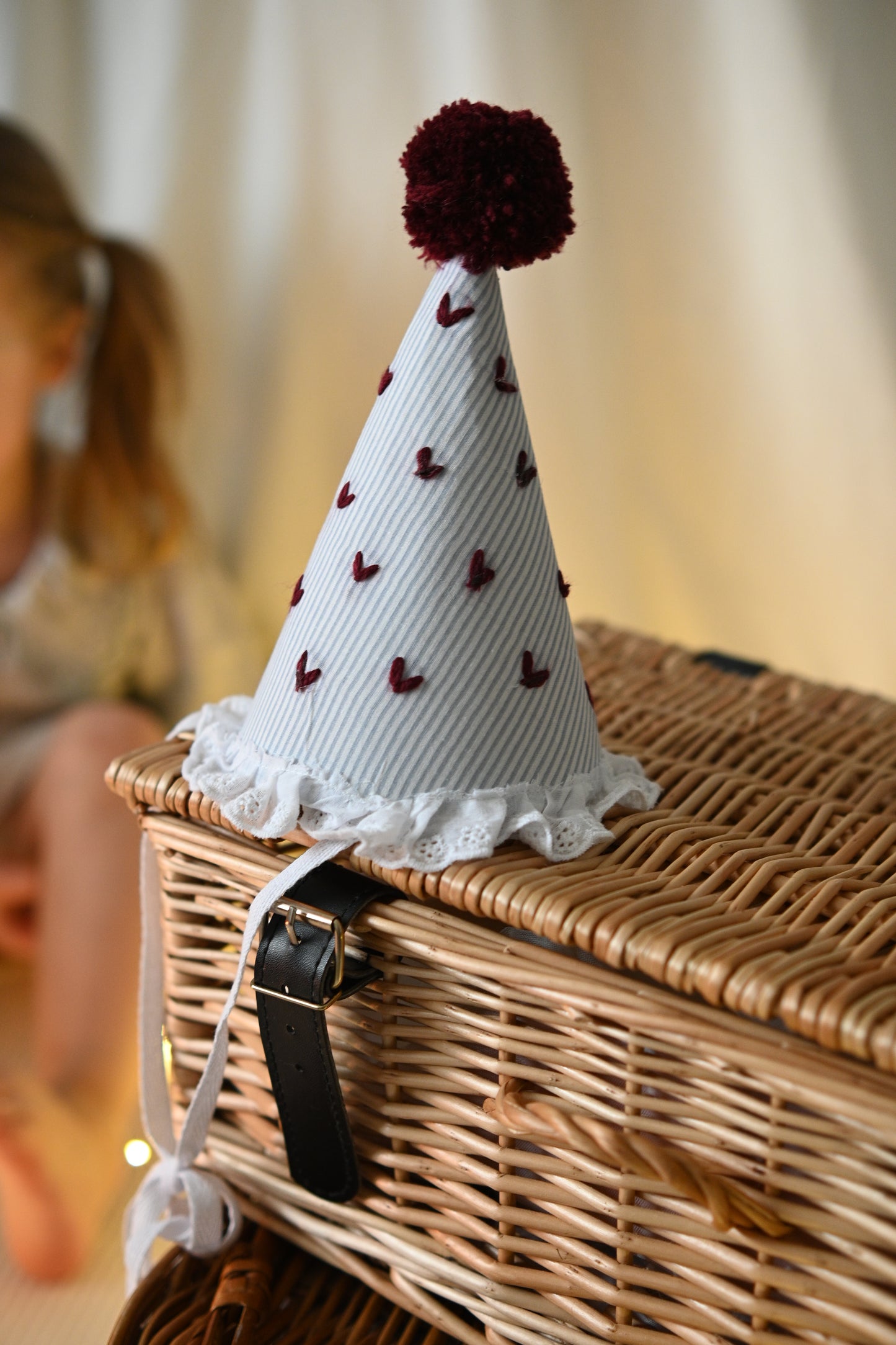 Baby Birthday Hat, Embroidered Hearts First Birthday Party Hat, Cake Smash Outfit 1st 2nd Birthday