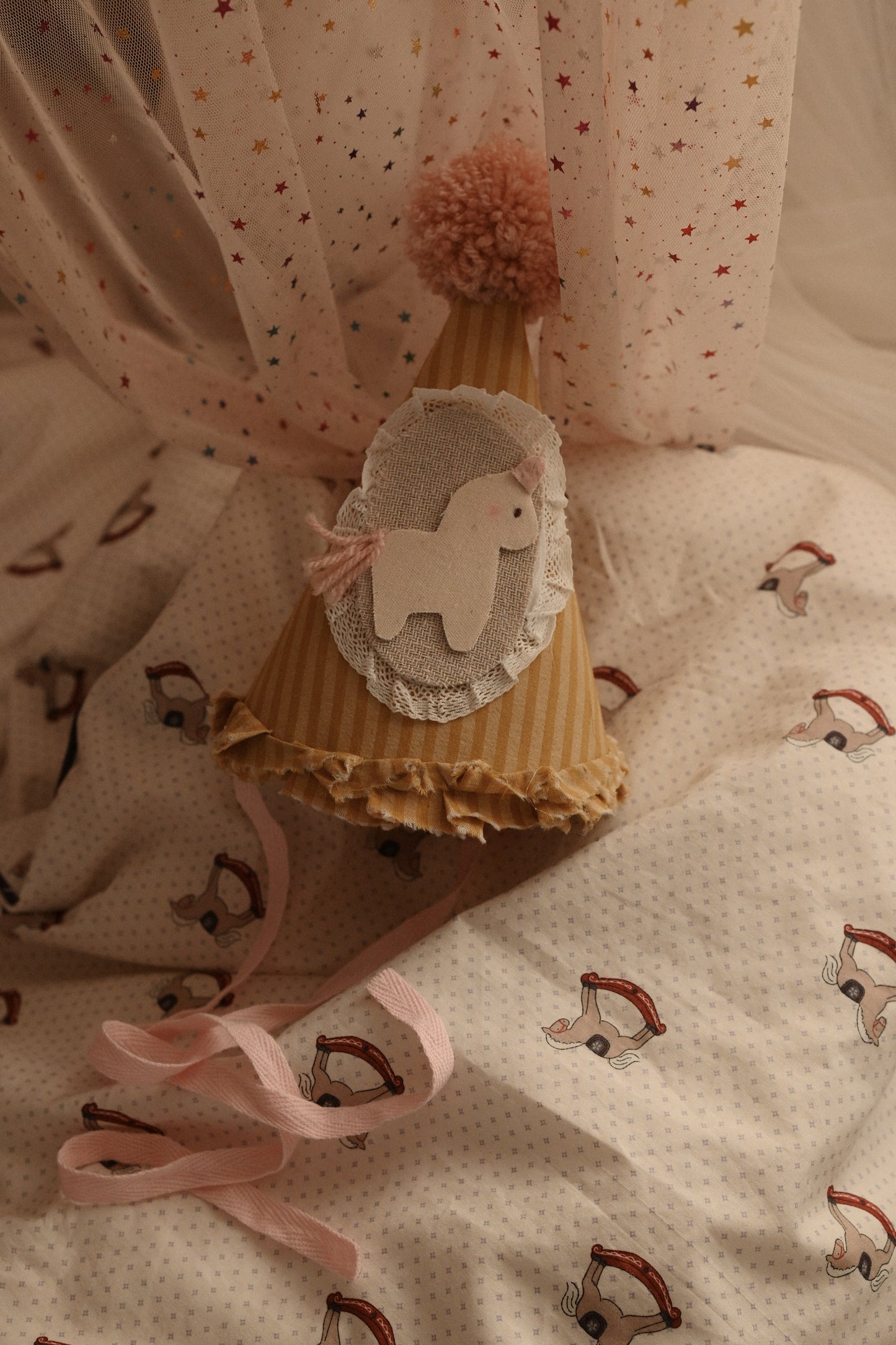 Felt Birthday Hat with Horse, Unicorn Circus Cake Smash Crown