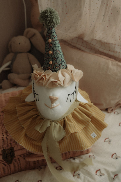 Handcrafted Cotton Sheep Head Wall Decor with Circus Hat, Nursery Farmhouse Art