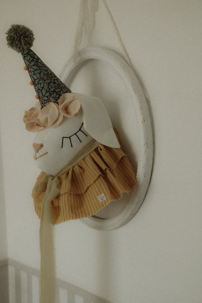 Handcrafted Cotton Sheep Head Wall Decor with Circus Hat, Nursery Farmhouse Art
