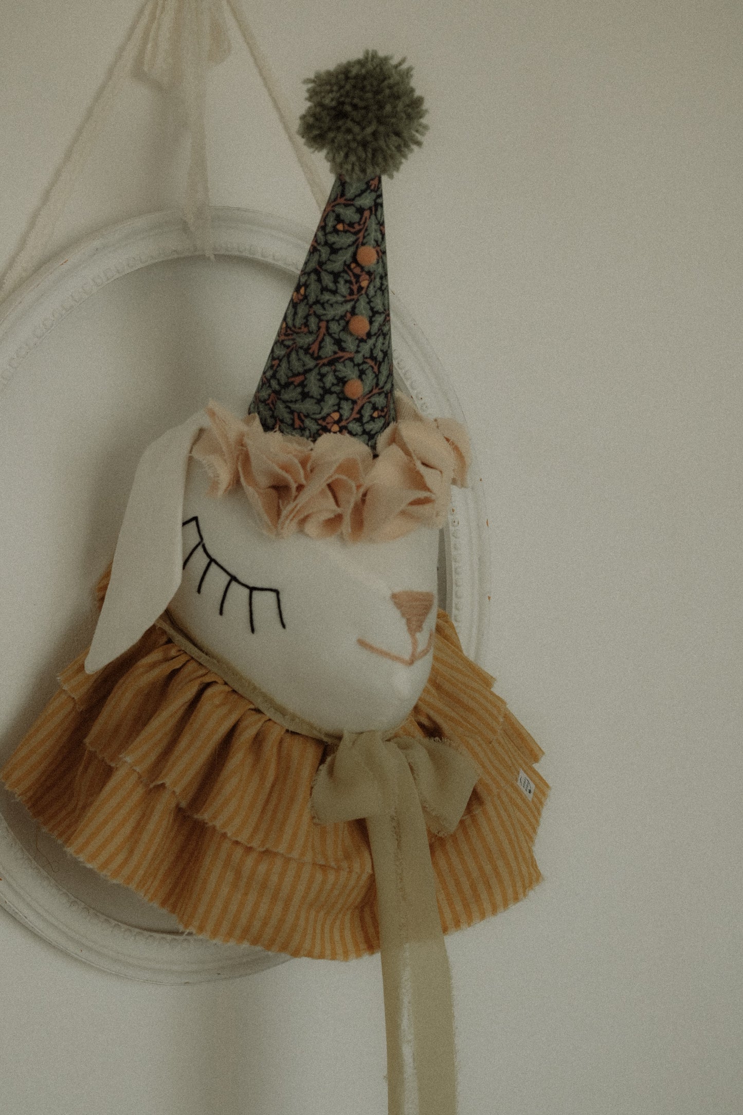 Handcrafted Cotton Sheep Head Wall Decor with Circus Hat, Nursery Farmhouse Art