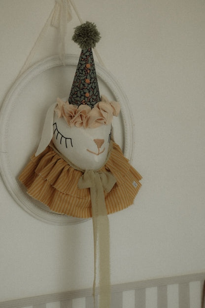 Handcrafted Cotton Sheep Head Wall Decor with Circus Hat, Nursery Farmhouse Art