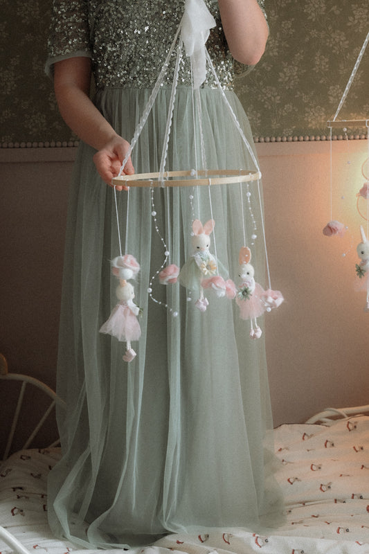 Carousel felt mobile, Bunny Ballerina Hanging Art, Rabbit Circus Crib Mobile