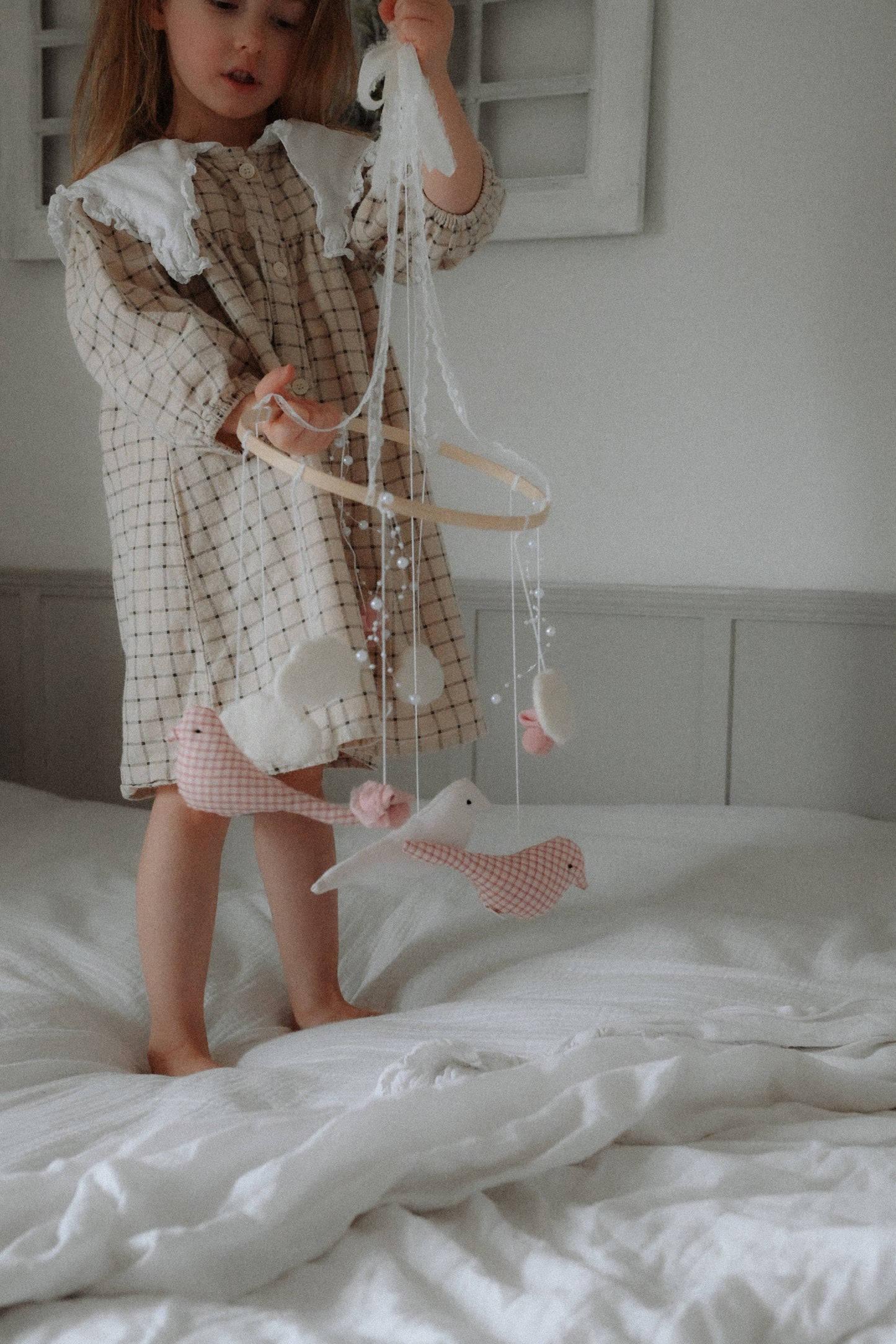 Carousel Felt Baby Mobile, Pink Birds Crib Mobile