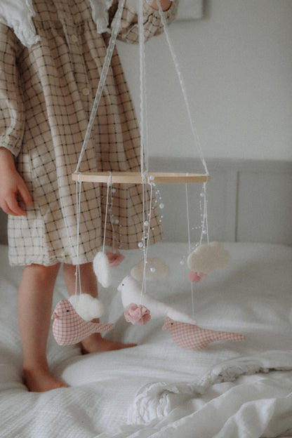 Carousel Felt Baby Mobile, Pink Birds Crib Mobile