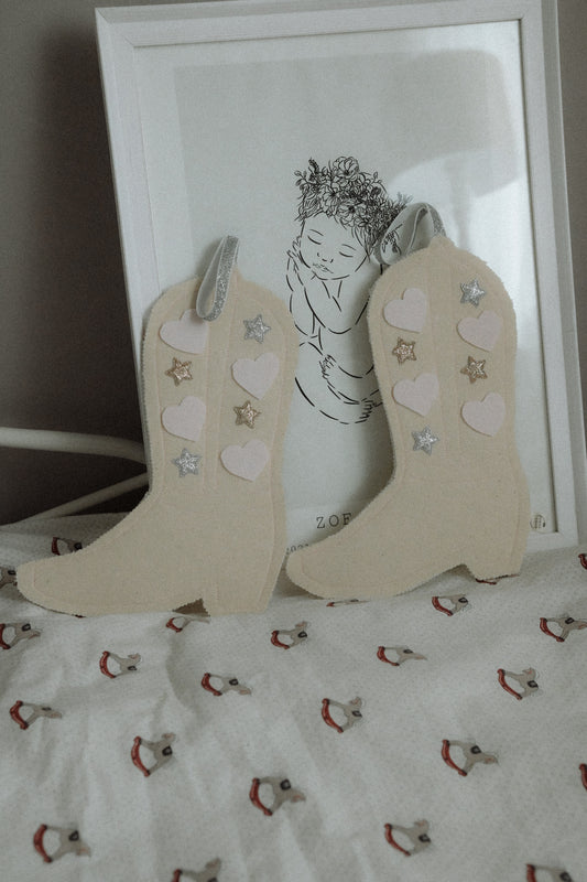 Hanging Cotton Cowboy Boot, Country Nursery Wall Hanging